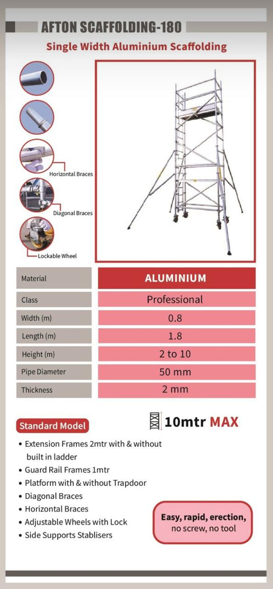 AFTON Aluminum Scaffolding – Single Width Mobile Tower